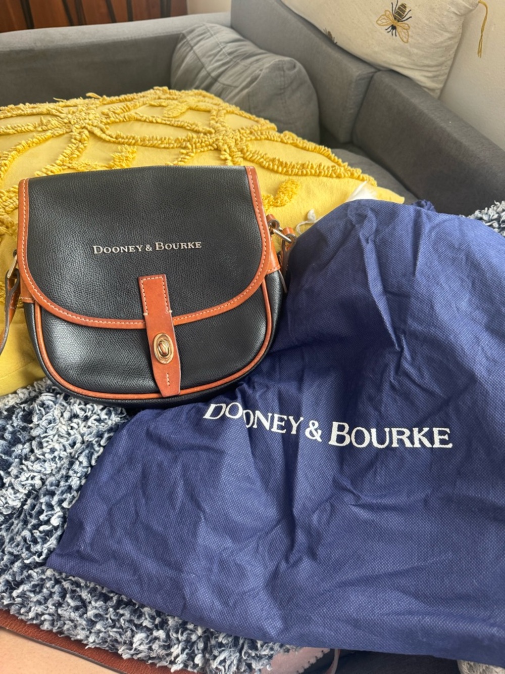 Dooney & Bourke Black Leather Crossbody with Brown Trim